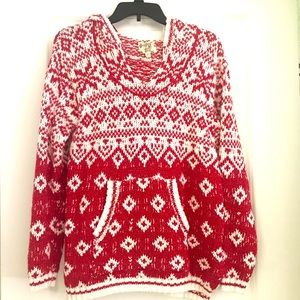 Hippie Rose Red and White Knitted Sweater with Hood Size Small